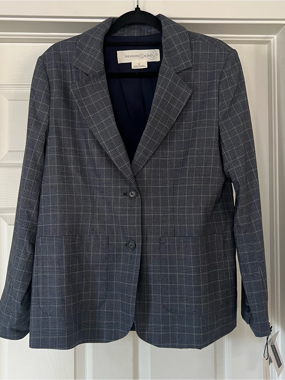 Treasure & Bond Patch Pocket Blazer, Medium, NAVY GLEN CHECK, NWT